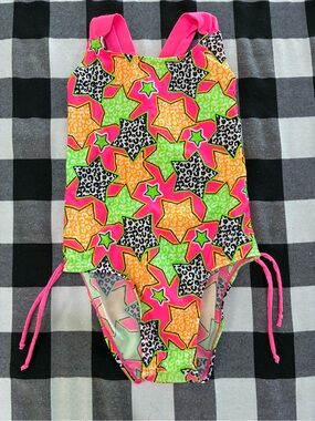 Girls' Neon Star Print One-Piece Swimsuit - Pink